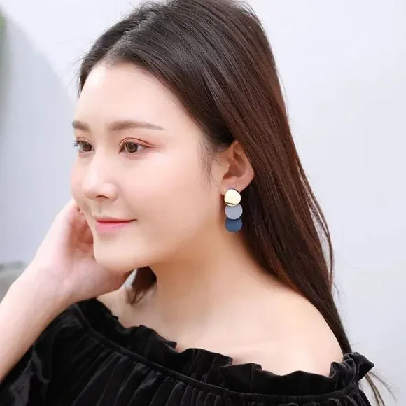 Professional Blue Triple Circle Drop Earrings - Picture 10 of 12